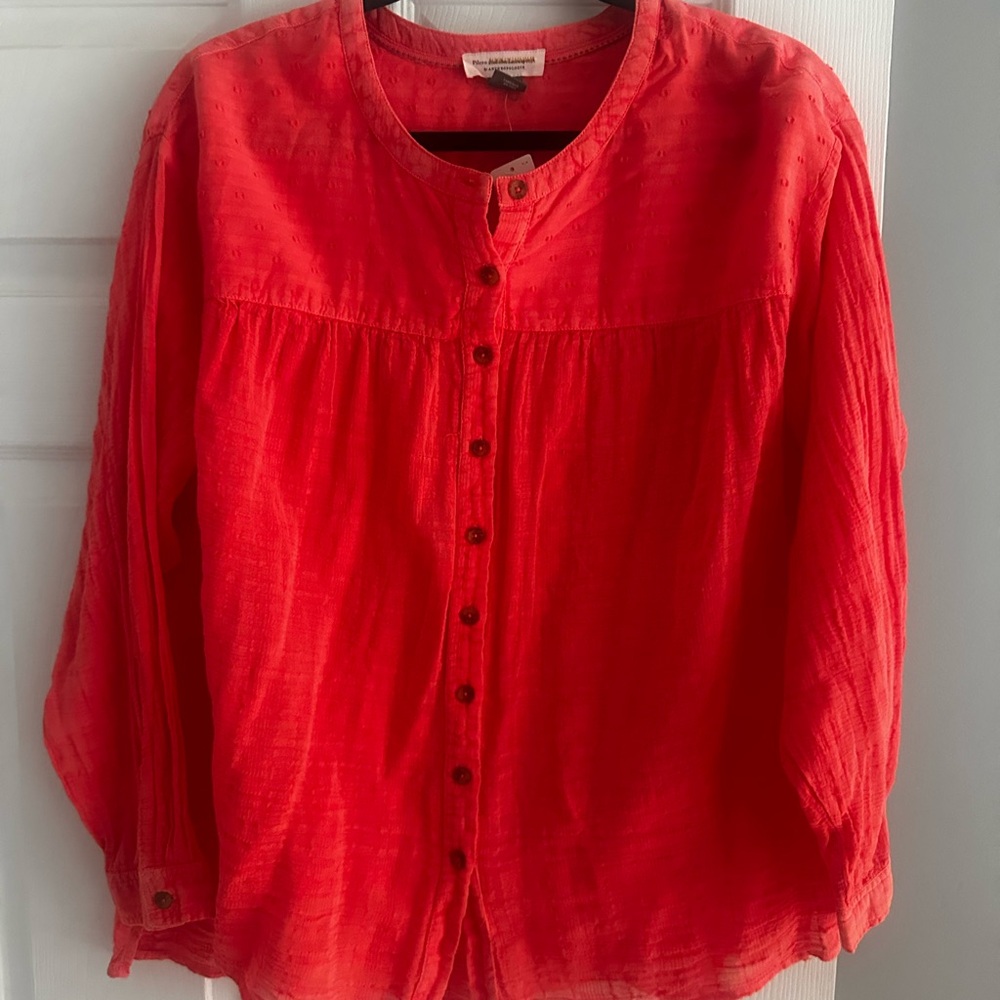 Anthropologie Orange 3/4 Sleeve Buttoned Blouse